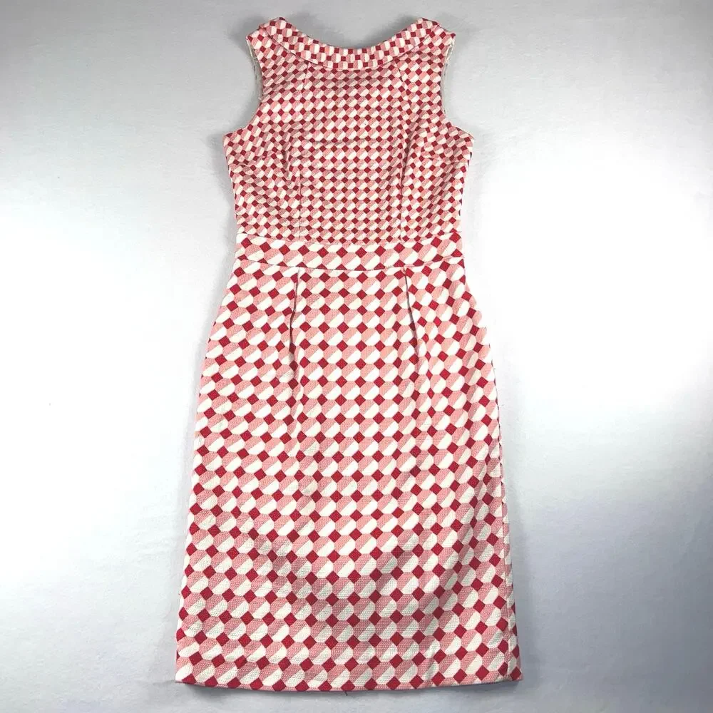 Boden Women's Red White Geometric Print Sleeveless Shift Dress Classic Size 8L